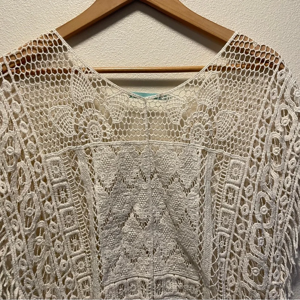 Mauricies Womens Sheer Crochet Lace Blouse Fridge White Floral Top Size S